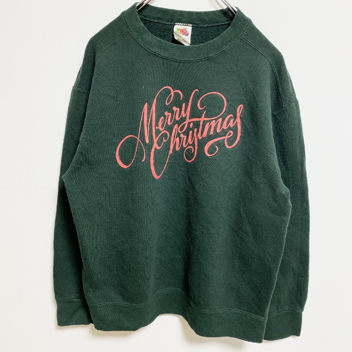 古着 used FRUIT OF THE LOOM 長袖プリントスウェット トレーナー メリークリスマス クルーネック Mサイズ拍卖