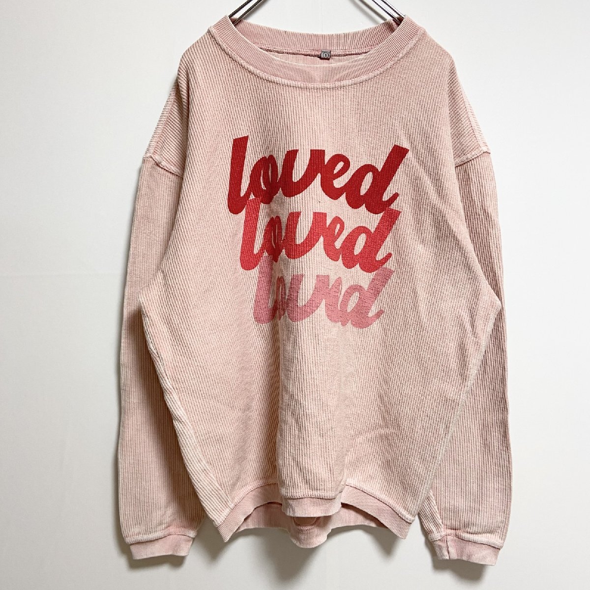 古着 used THESHOPFORWARD 長袖クルーネックスウェット トレーナー コーデュロイ LOVE ピンク 秋冬服拍卖