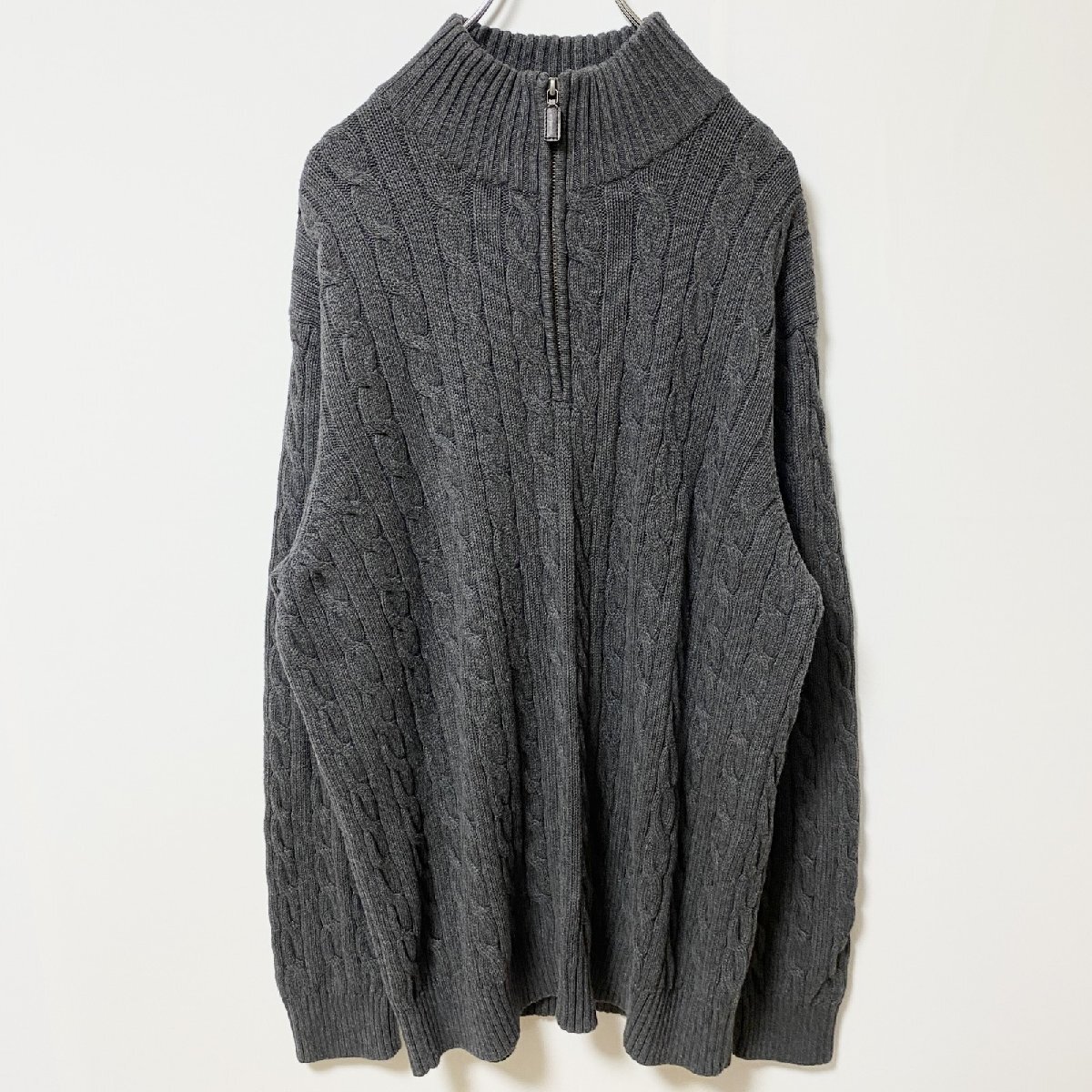 古着 used OLD NAVY オールドネイビー 長袖ハーフジップニット セーター グレー オーバーサイズ XLサイズ拍卖