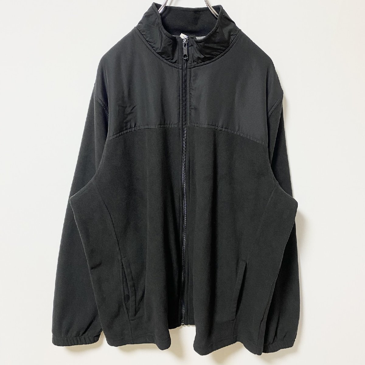 古着 used STARTER スターター 長袖フリースジャケット 異素材切り替えフルジップアウター ハイネック 黒 XLサイズ拍卖
