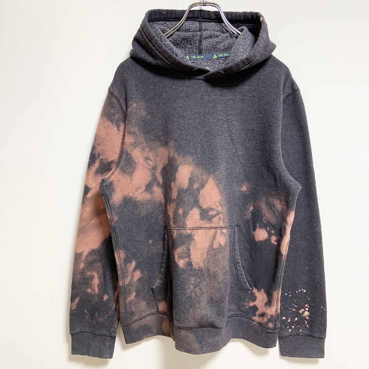 古着 used TEKGEAR 長袖タイダイ柄デザインパーカー スウェットフーディ グレー バイカラー 秋冬服 Mサイズ拍卖