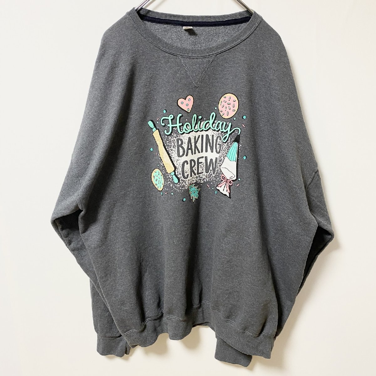 古着 used FRUIT OF THE ROOM 長袖ロゴプリントスウェット トレーナー お菓子 グレー レトロデザイン 拍卖