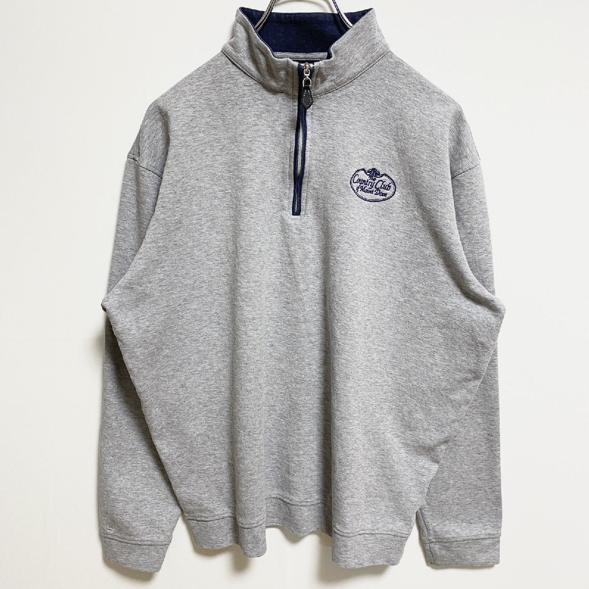 古着 used 長袖ハーフジップスウェット トレーナー ワンポイント刺繍 グレー ハイネック 秋冬服 Mサイズ拍卖