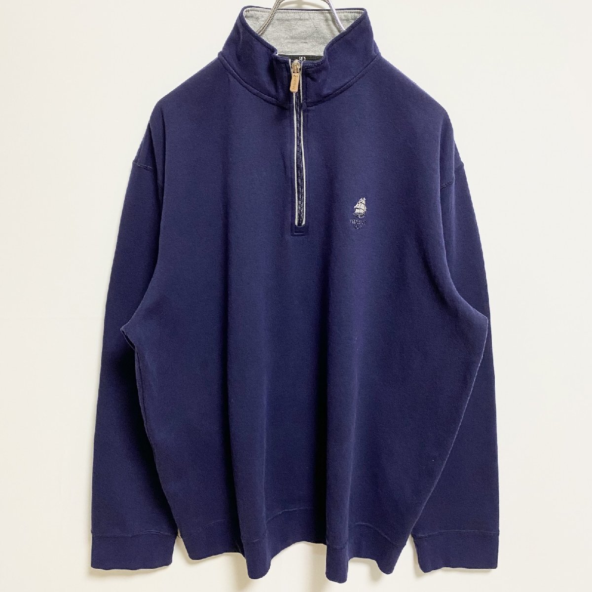 古着 used MISTRAL 長袖ハーフジップスウェット トレーナー ワンポイント刺繍 ネイビー XXLサイズ拍卖