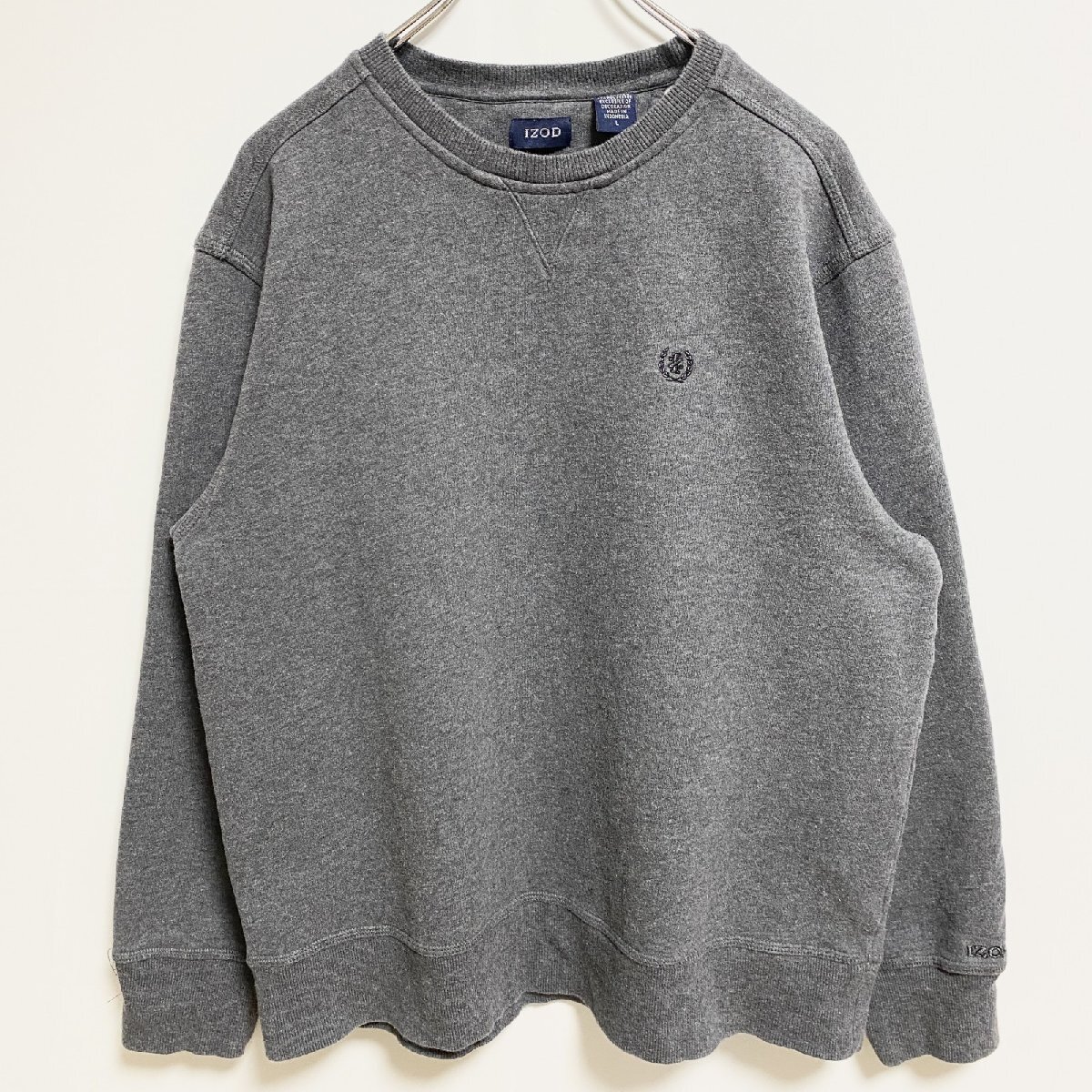 古着 used IZOD アイゾッド 長袖クルーネックスウェット トレーナー ワンポイント刺繍 グレー 灰色 Lサイズ拍卖