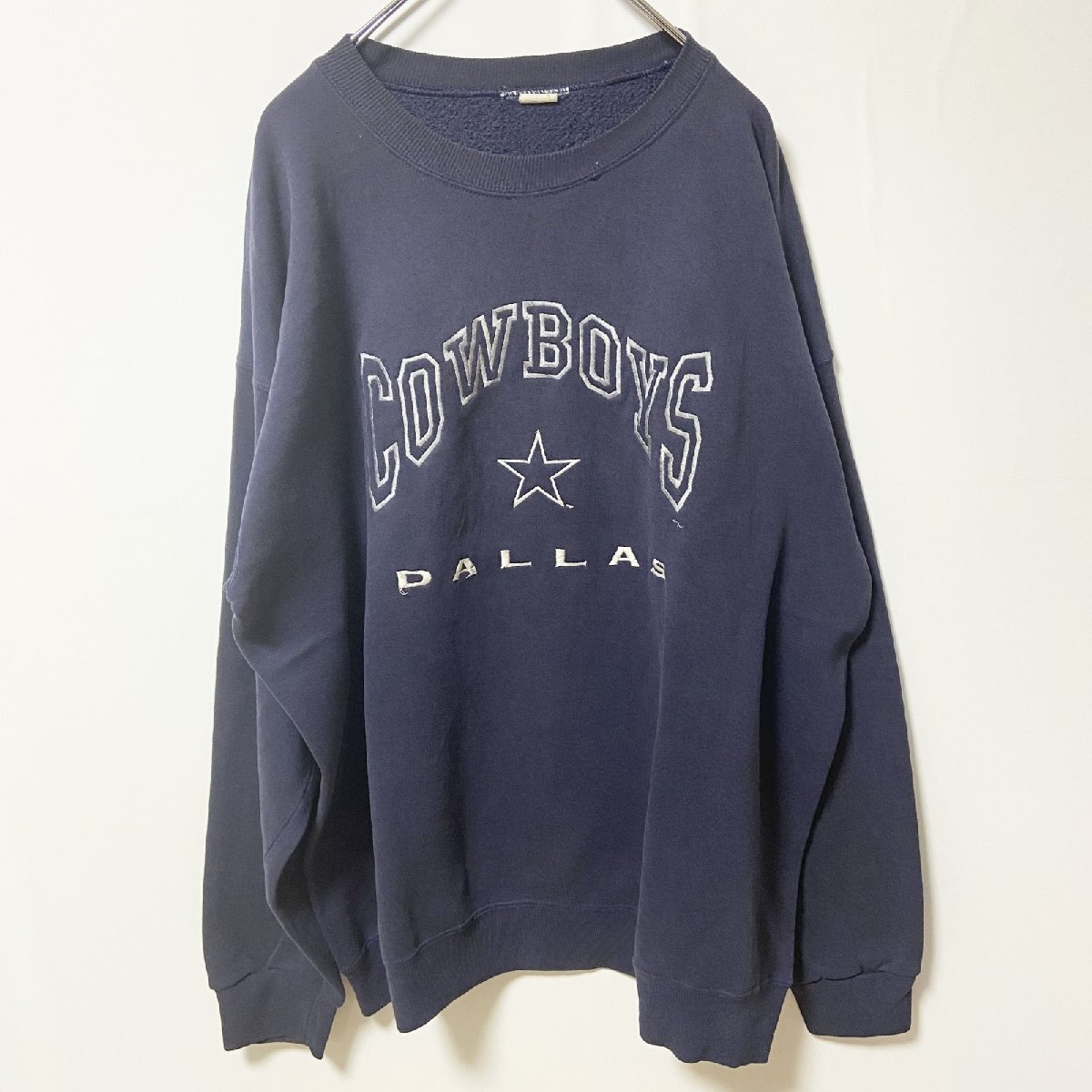 古着 used 長袖ロゴ刺繍スウェット トレーナー クルーネック COWBOYS ネイビー 秋冬服 メンズ レディース拍卖