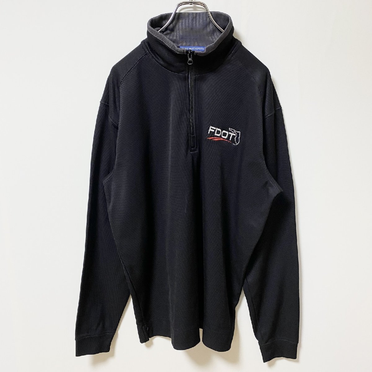 古着 used PORT AUTHORITY 長袖ハーフジップロゴ刺繍トラックジャケット ジャージ 黒 ブラック Lサイズ拍卖