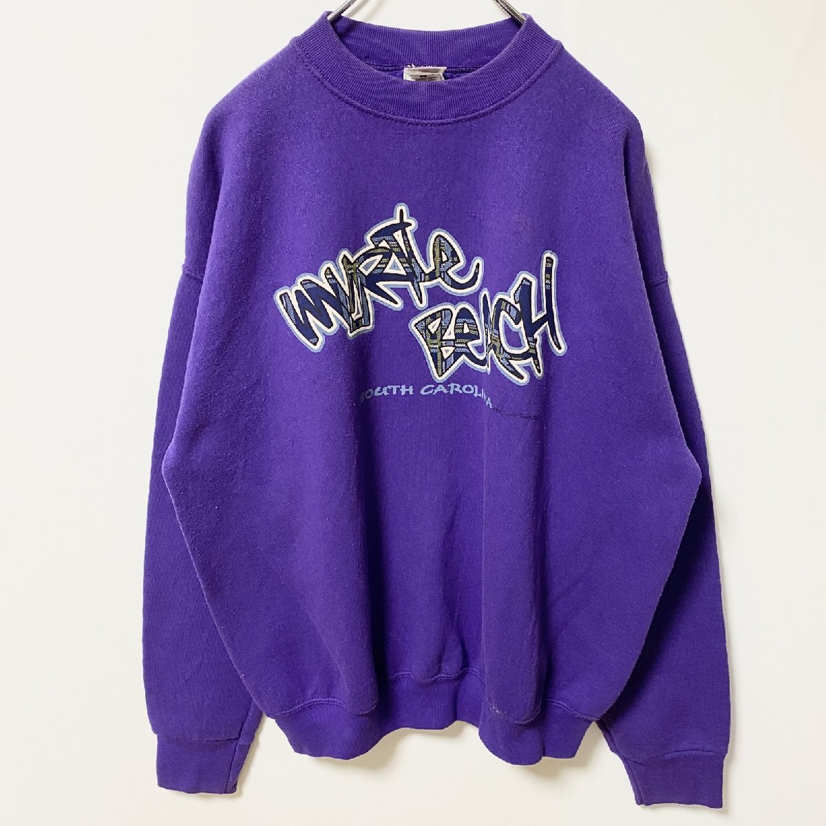 古着 used FRUIT OF THE LOOM 長袖プリントスウェット トレーナー CAROLINA 紫 パープル Lサイズ拍卖