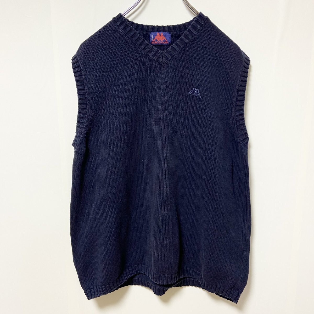 古着 used ROBE DI KAPPA カッパ ノースリーブVネックニットベスト ワンポイントロゴ刺繍 ネイビー Lサイズ拍卖