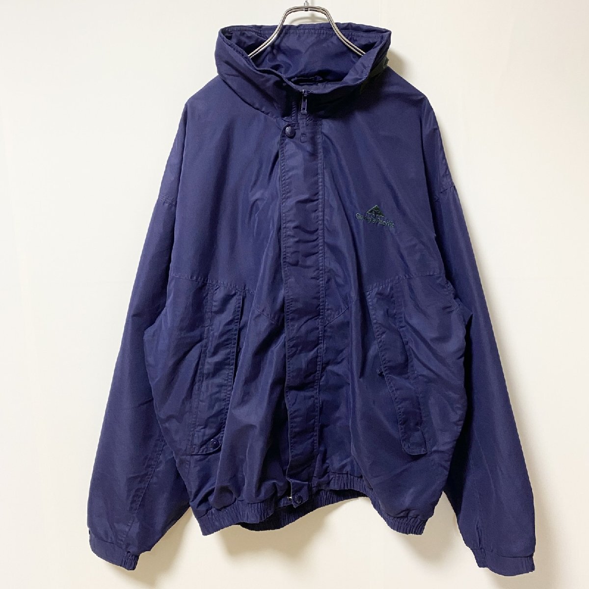 古着 used SIERRA SPORT 長袖ワンポイント刺繍ロゴナイロンジャケット オーバーサイズ ネイビー XLサイズ拍卖