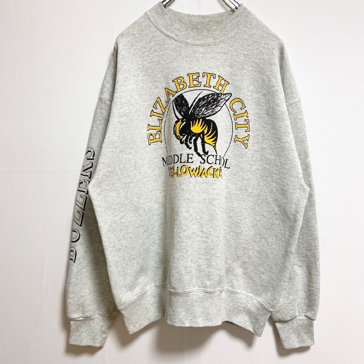 古着 used FRUITOFTHELOOM 長袖プリントスウェット トレーナー 蜂 エリザベスシティ グレー 秋冬服 Lサイズ拍卖