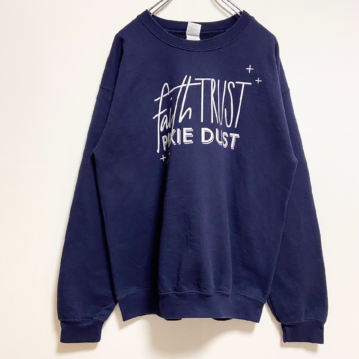 古着 used GILDAN ギルダン 長袖ロゴプリントスウェット トレーナー クルーネック ネイビー 秋冬服 Mサイズ拍卖