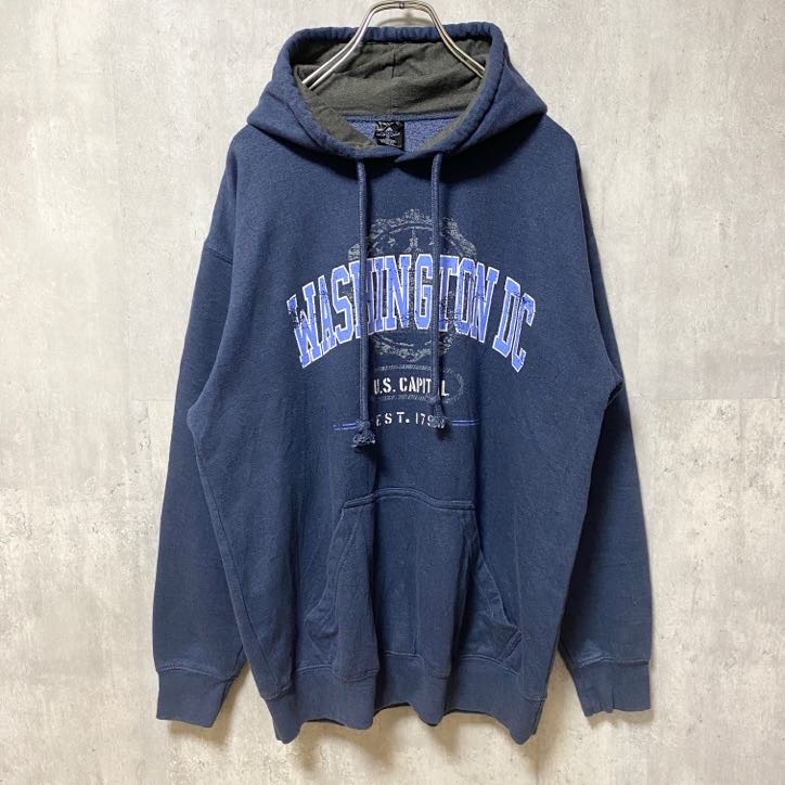 古着 used WASHINTON DC ワシントン 長袖スウェットパーカー ロゴプリント 1790 ネイビー Mサイズ拍卖