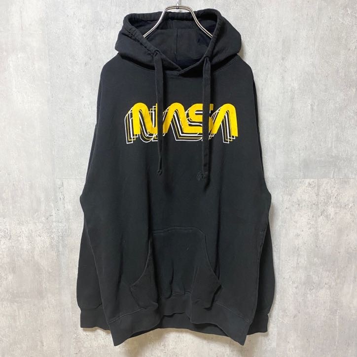古着 used NASA ナサ 長袖スウェットパーカー トレーナー ロゴプリント 黒 ブラック プルオーバー Lサイズ拍卖
