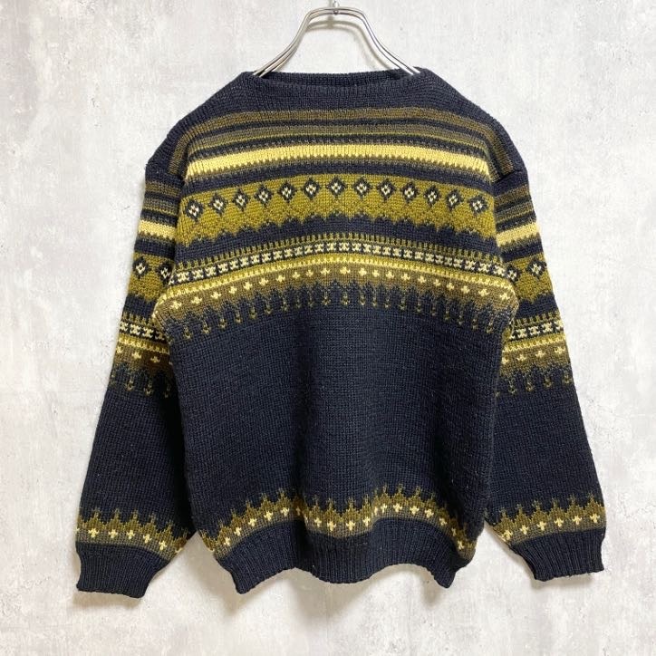 古着 used NorvykbyRendale 長袖フェアアイル柄ニット ウールセーター 黒 ブラック レトロ 秋冬服 Mサイズ拍卖