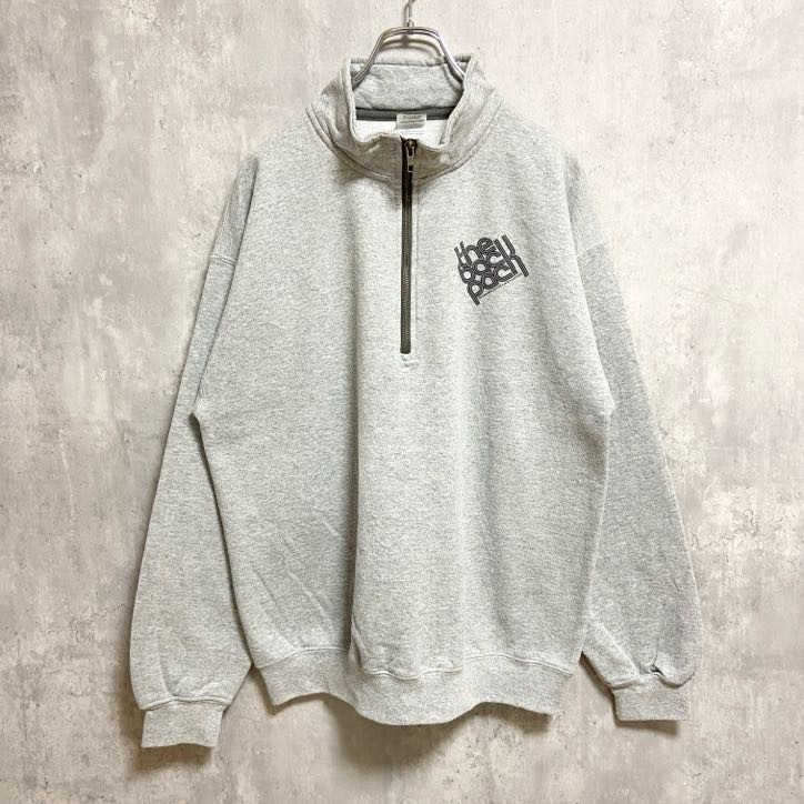 古着 used GILDAN ギルダン 長袖ハーフジップスウェット トレーナー ワンポイントロゴプリント グレー Lサイズ拍卖