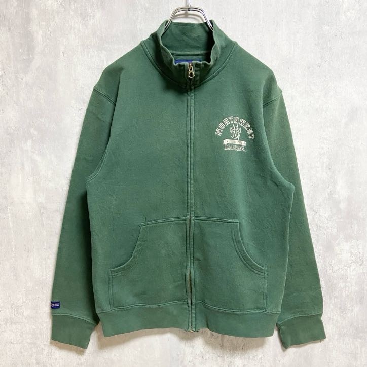古着 used JANSPORT 長袖ジップアップカレッジスウェット トレーナー ノースウエストミズーリ大学 緑 Sサイズ拍卖