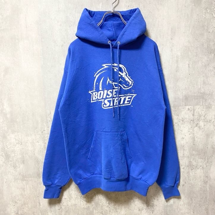 古着 used PORT and COMPANY 長袖カレッジプリントパーカー BOISE STATE 青 ブルー Mサイズ拍卖