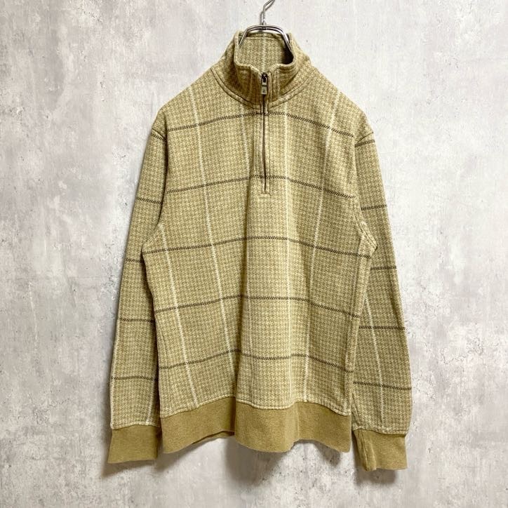 古着 used IZOD アイゾッド 長袖ハーフジップスウェット トレーナー 千鳥格子柄 茶色 ブラウン 秋冬服 Sサイズ拍卖