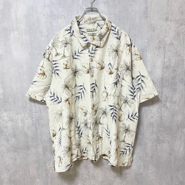 古着 used BatikBay バティックベイ 半袖総柄デザインアロハシャツ 白 ホワイト オーバーサイズ XXLサイズ拍卖