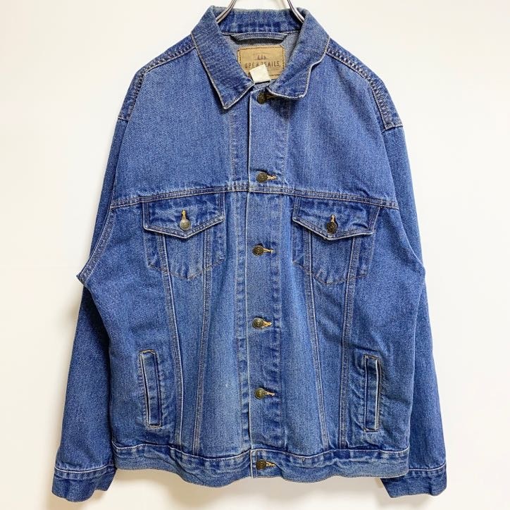 古着 used OPEN TRAILS 長袖デニムジャケット Gジャン アウター 刺繍 インディゴブルー アメカジ Lサイズ拍卖