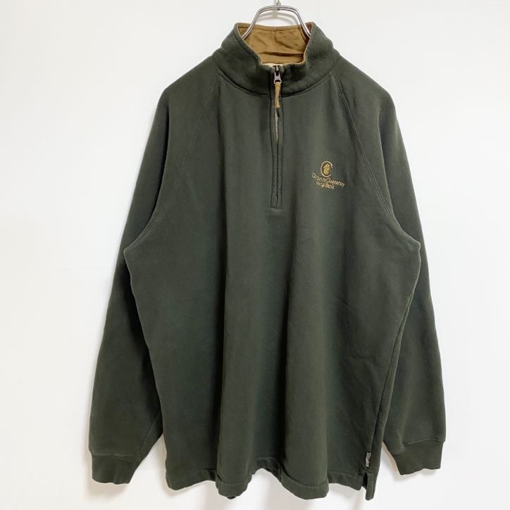 古着 used WOOLRICH ウールリッチ 長袖ハーフジップスウェット トレーナー ワンポイント刺〓 カーキ レトロ Lサイズ拍卖