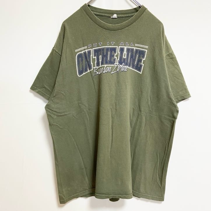 古着 used 半袖プリントロゴTシャツ クルーネック PUTITALL ONTHELINE カーキ 緑 レトロ Lサイズ拍卖