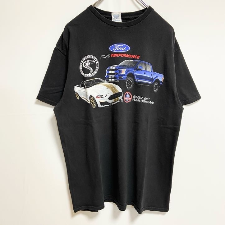 古着 used DELTA 半袖カープリントTシャツ クルーネック Ford フォード シェルビー 車 黒 ブラック Lサイズ拍卖