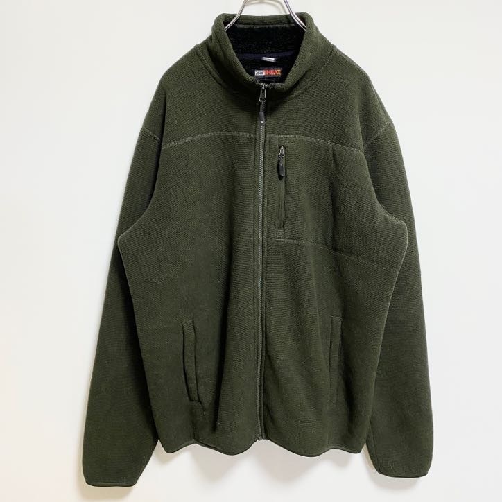 古着 used 32°HEAT 長袖ジップアップフリースジャケット ブルゾン 裏地ボア 緑 グリーン レトロデザイン Lサイズ拍卖