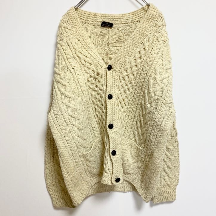 古着 used GAELTARRA 長袖フィッシャーマンニットカーディガン セーター アランニット 白 ホワイト ヴィンテージ拍卖