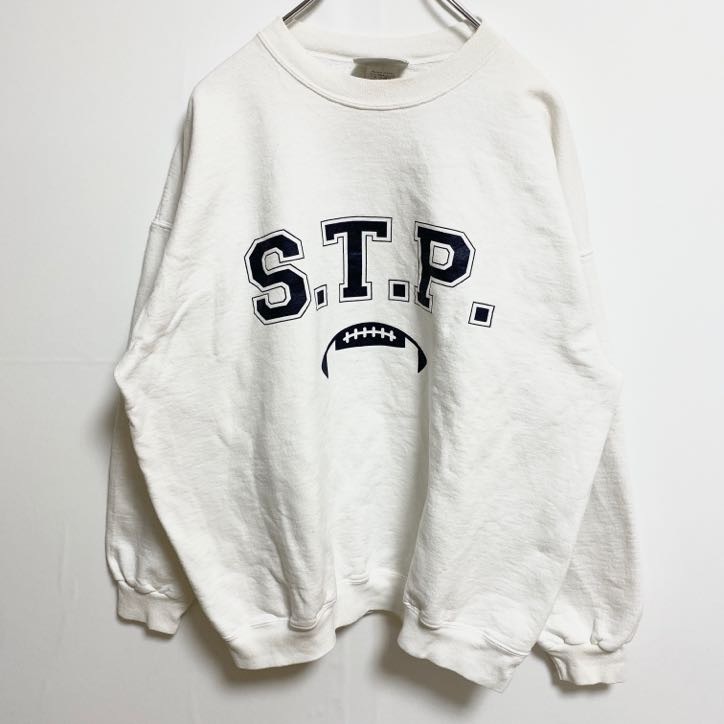 古着 used Hanes ヘインズ 90s S.T.P. 長袖プリントスウェット トレーナー 白 クルーネック Lサイズ拍卖
