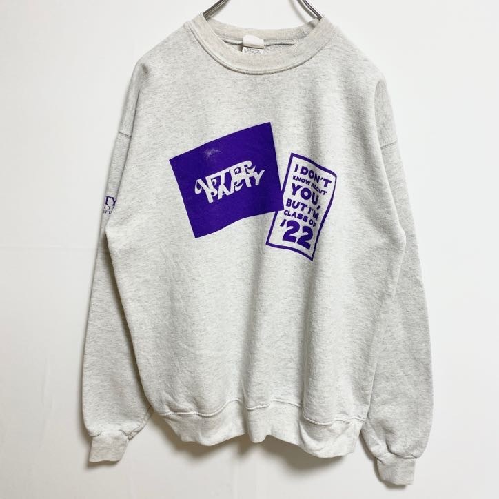 古着 used Hanes ヘインズ 長袖カレッジプリントスウェット トレーナー グレー クルーネック 秋冬服 Mサイズ拍卖