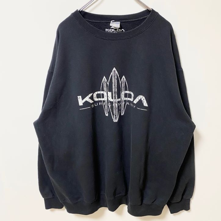 古着 used KOLOA 長袖プリントスウェット トレーナー 黒 ブラック 秋冬服 ビックシルエット XXLサイズ拍卖