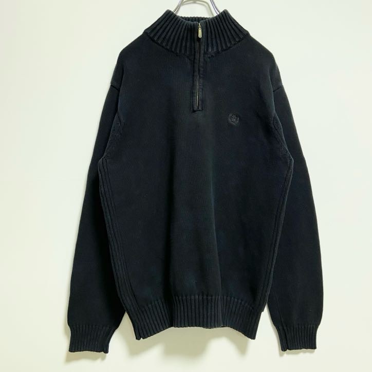 古着 used IZOD アイゾッド 長袖ハーフジップハイネックニット セーター ワンポイント刺〓 黒 ブラック 秋冬服 Mサイズ拍卖