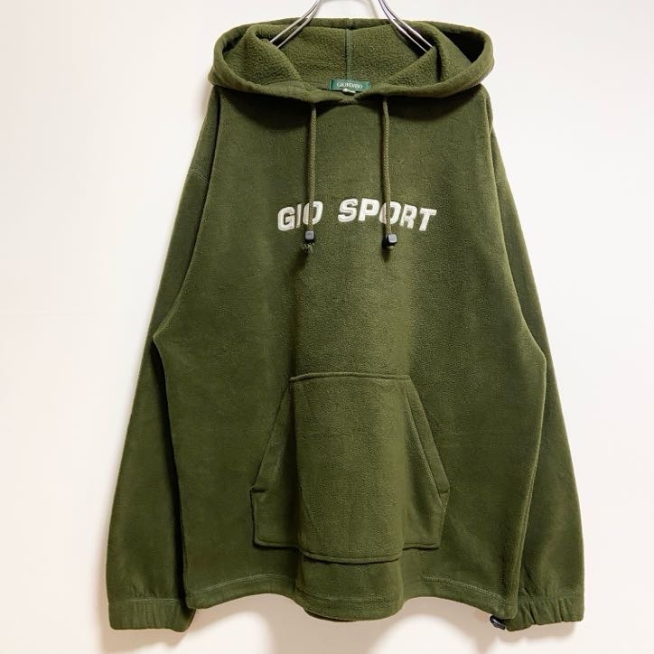 古着 used GIORDANO 長袖ロゴワッペンパーカー フリース SPORT 緑 秋冬服 ビッグシルエット XLサイズ拍卖