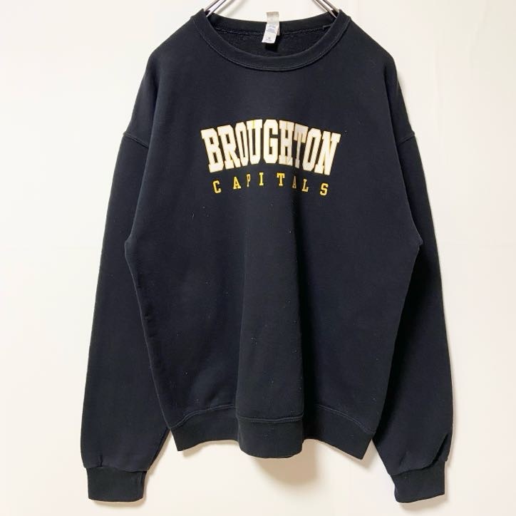 古着 used JERZEES ジャージーズ 長袖ロゴプリントスウェット トレーナー クルーネック 黒 ブラック 秋冬服 Mサイズ拍卖