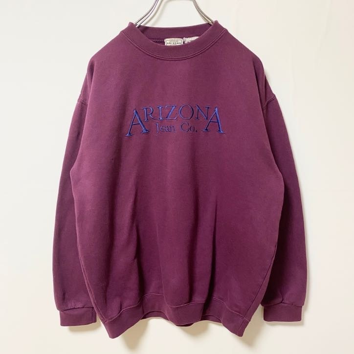 古着 used ARIZONA 長袖英字刺繍スウェット クルーネック トレーナー レトロデザイン ワインレッド えんじ色拍卖