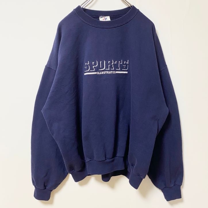 古着 used JERZEES ジャージーズ 長袖英字刺繍スウェット トレーナー オーバーサイズ ネイビー XLサイズ拍卖