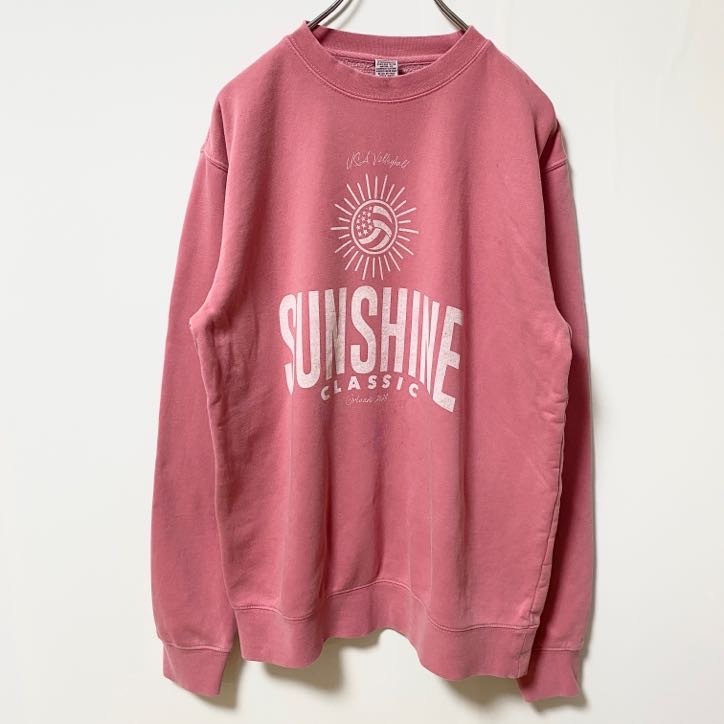 古着 used INDEPENDENT 長袖プリントスウェット トレーナー SUNSHINE ピンク クルーネック Mサイズ拍卖