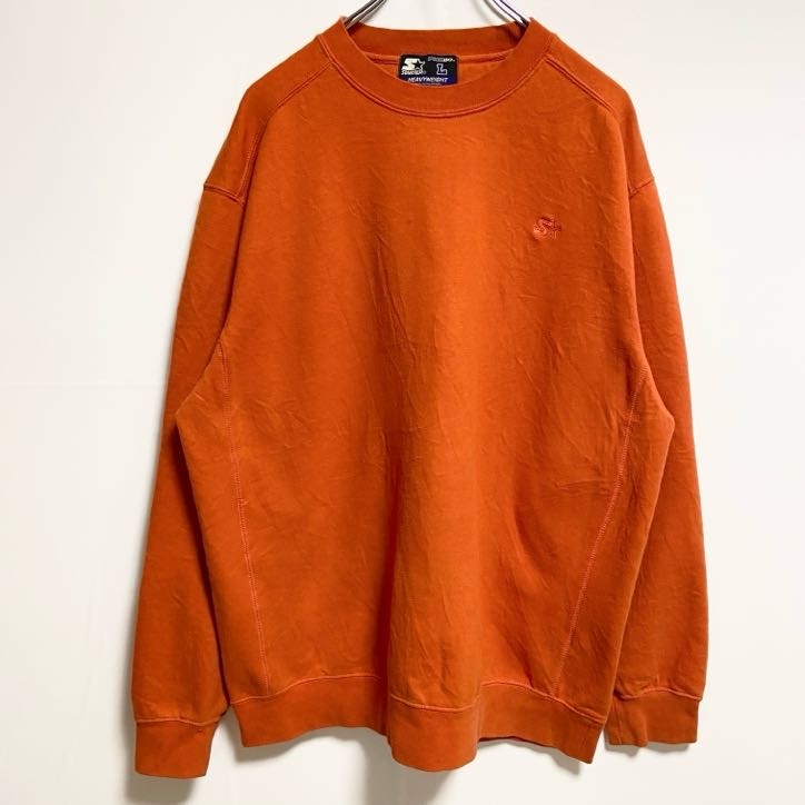 古着 used STARTER スターター 長袖ワンポイントロゴ刺繍スウェット トレーナ オレンジ Lサイズ拍卖