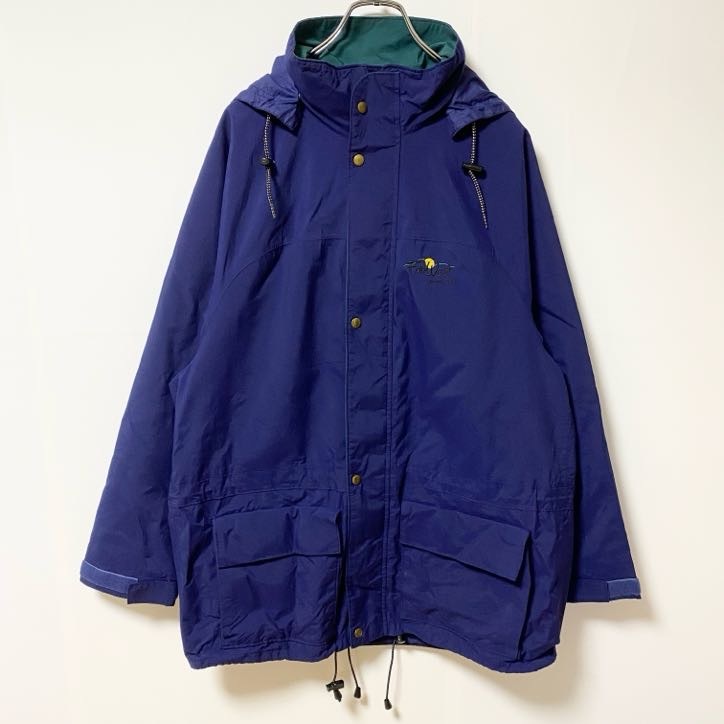 古着 used Far West 長袖マウンテンパーカー ナイロンジャケット アウター ネイビー ワンポイント刺繍 Lサイズ拍卖