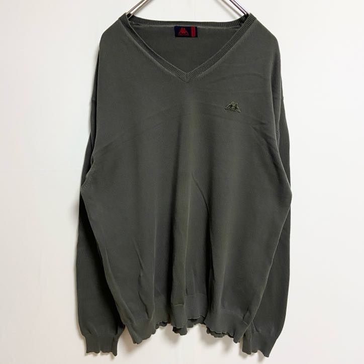 古着 used ROBE DI KAPPA カッパ 長袖Vネックニット セーター ワンポイントロゴ刺繍 グレー XXLサイズ拍卖