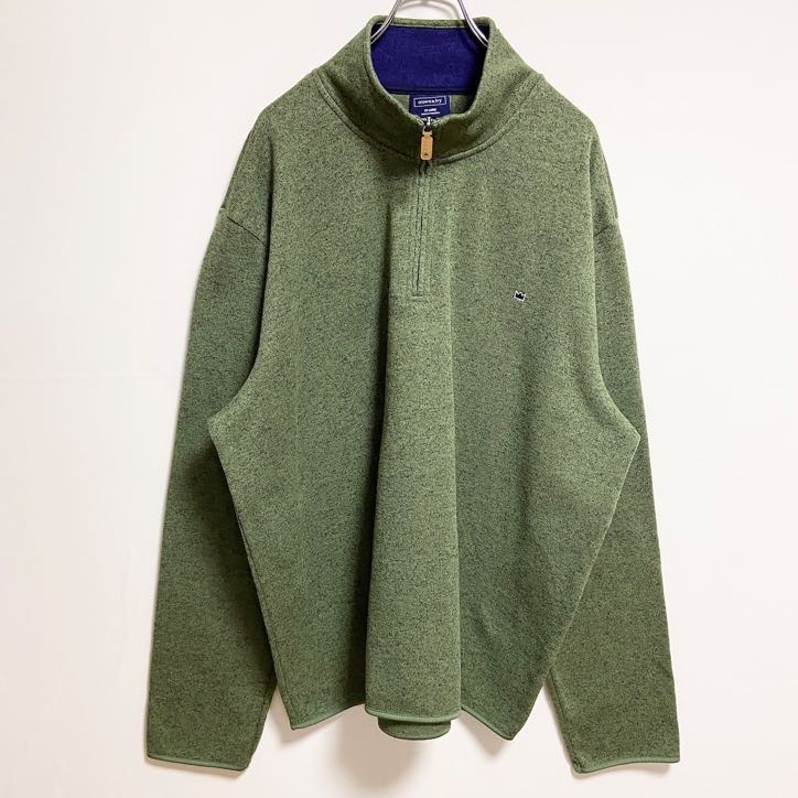 古着 used crown&ivy 長袖ハイネックフリースジャケット ハーフジップアウター 緑 ビッグシルエット 2XLサイズ拍卖