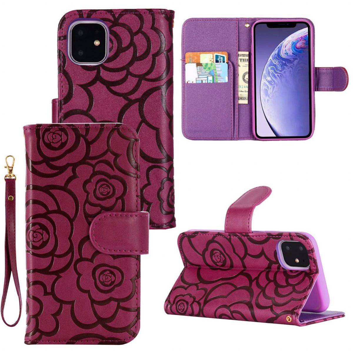 2020モデル iPhone12 mini レザーケース iPhone 12 mini ケース アイフォン12ミニ レザーケース 5.4インチ カード収納 手帳型 ローズ 1拍卖