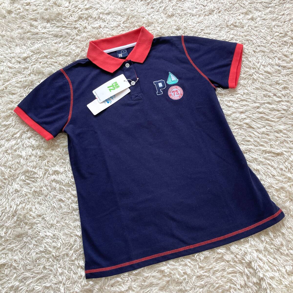 新品 未使用 par72 パーセッタンタドゥエ 半袖 ポロシャツ 紺 ネイビー 赤 オレンジ レディースL ゴルフ 女性 シャツ拍卖