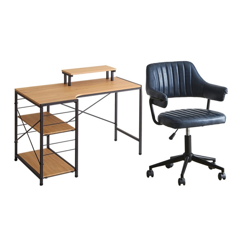 ヴィンテージ風 ガス圧昇降 デスクチェアセット 【GABBY×Lubbock】 SH-22-GVSET-SH-NV シャビ―オーク×ネイビー拍卖