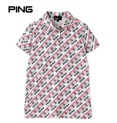 ○★新品未使用 PING(ピン) バイアスプリント ポロシャツ SS ピンク★○拍卖