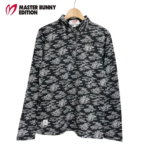 ○★新品未使用 MASTER BUNNY EDITION(マスターバニーエディション) ロゴ総柄 長袖ポロシャツ 1 ブラック★○拍卖