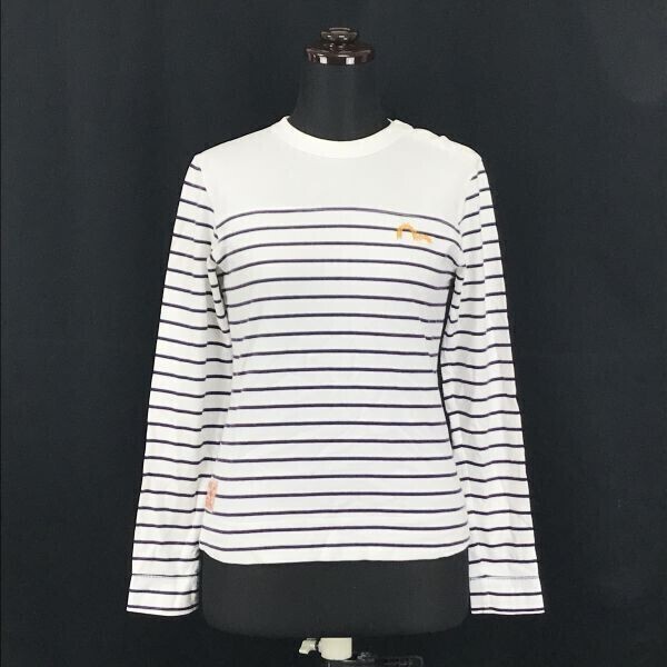 EVISU/エヴィス★長袖Tシャツ/ロンT【レディースM/白×紫/ボーダー柄】薄手セーター/トレーナー◆BG566拍卖