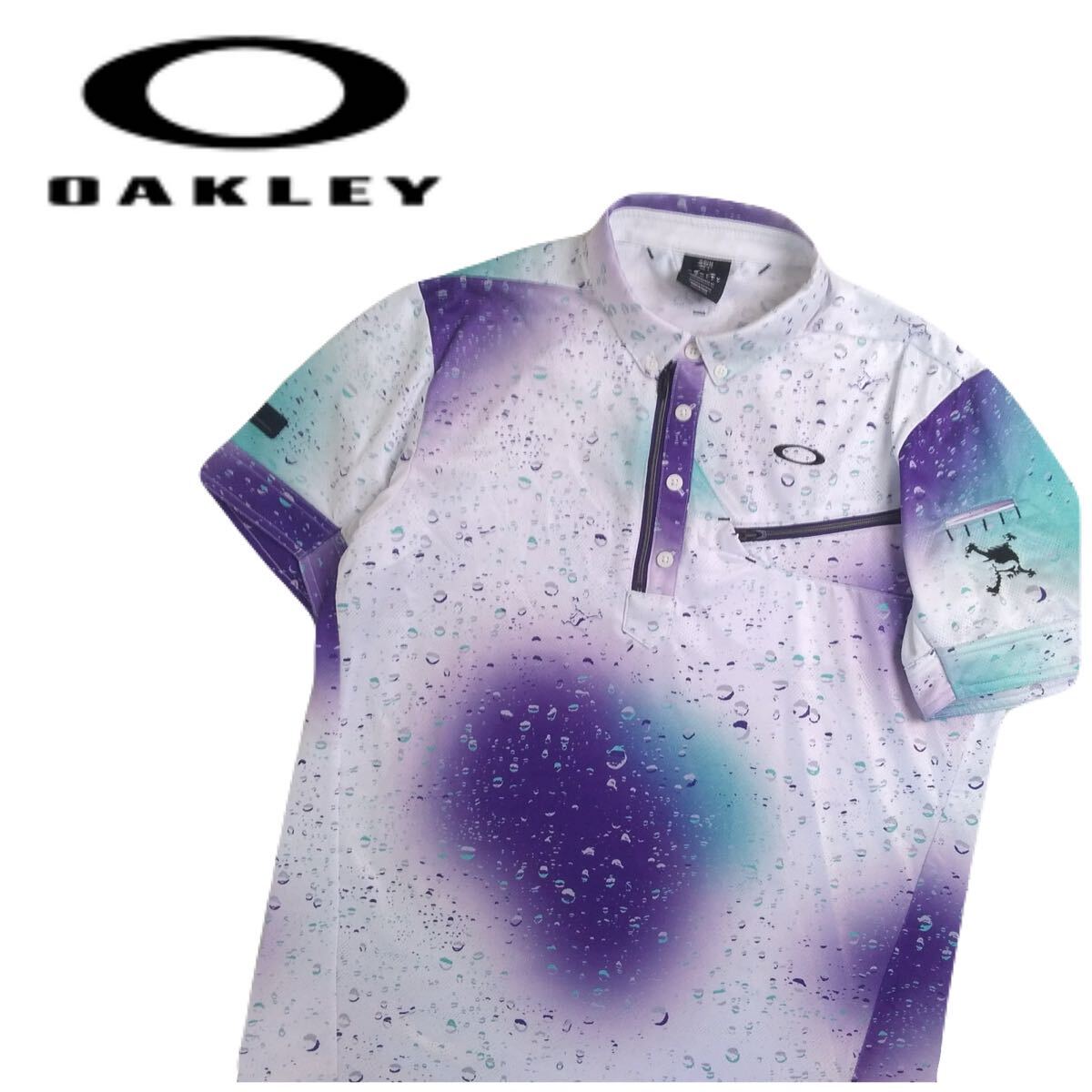 新品同様 近年新作 豪華刺繍 OAKLEY 吸水速乾 ストレッチ バブル総柄 スカルロゴ 半袖ポロシャツ メンズL オークリー ゴルフウェア 250802拍卖